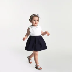 Jacadi Dresses|Baby girl ceremony dress White/Navy