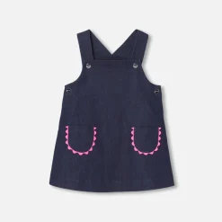 Jacadi Dresses|Baby girl denim pinafore dress Dark Denim