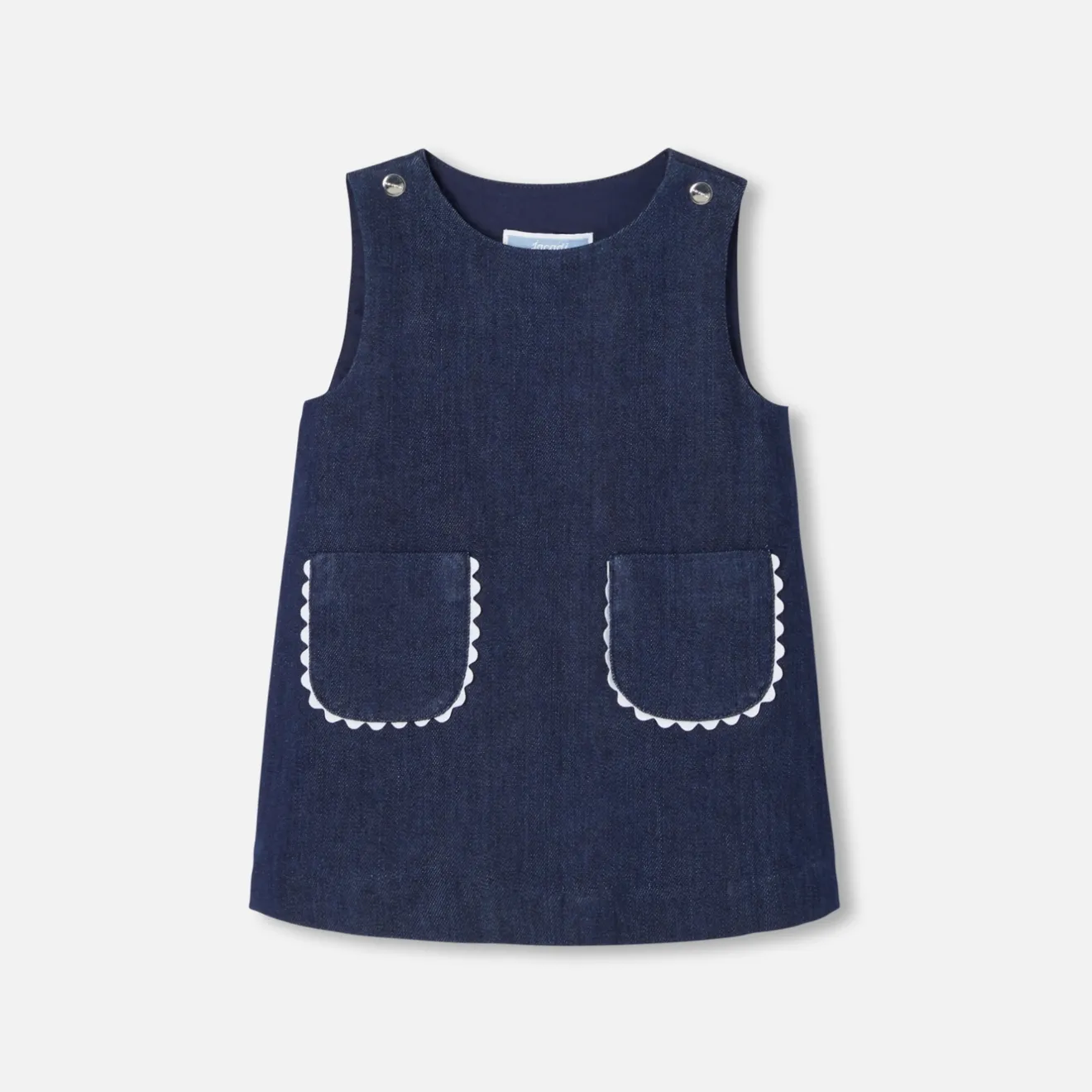 Jacadi Dresses|Baby girl denim pinafore dress Dark Denim