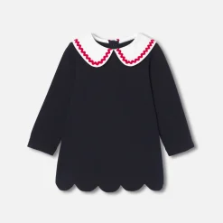 Jacadi Dresses|Baby girl fleece dress Jacadi Navy