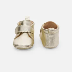 Jacadi Slippers|Soft Leather Slippers|Baby girl iridescent leather slippers Gold