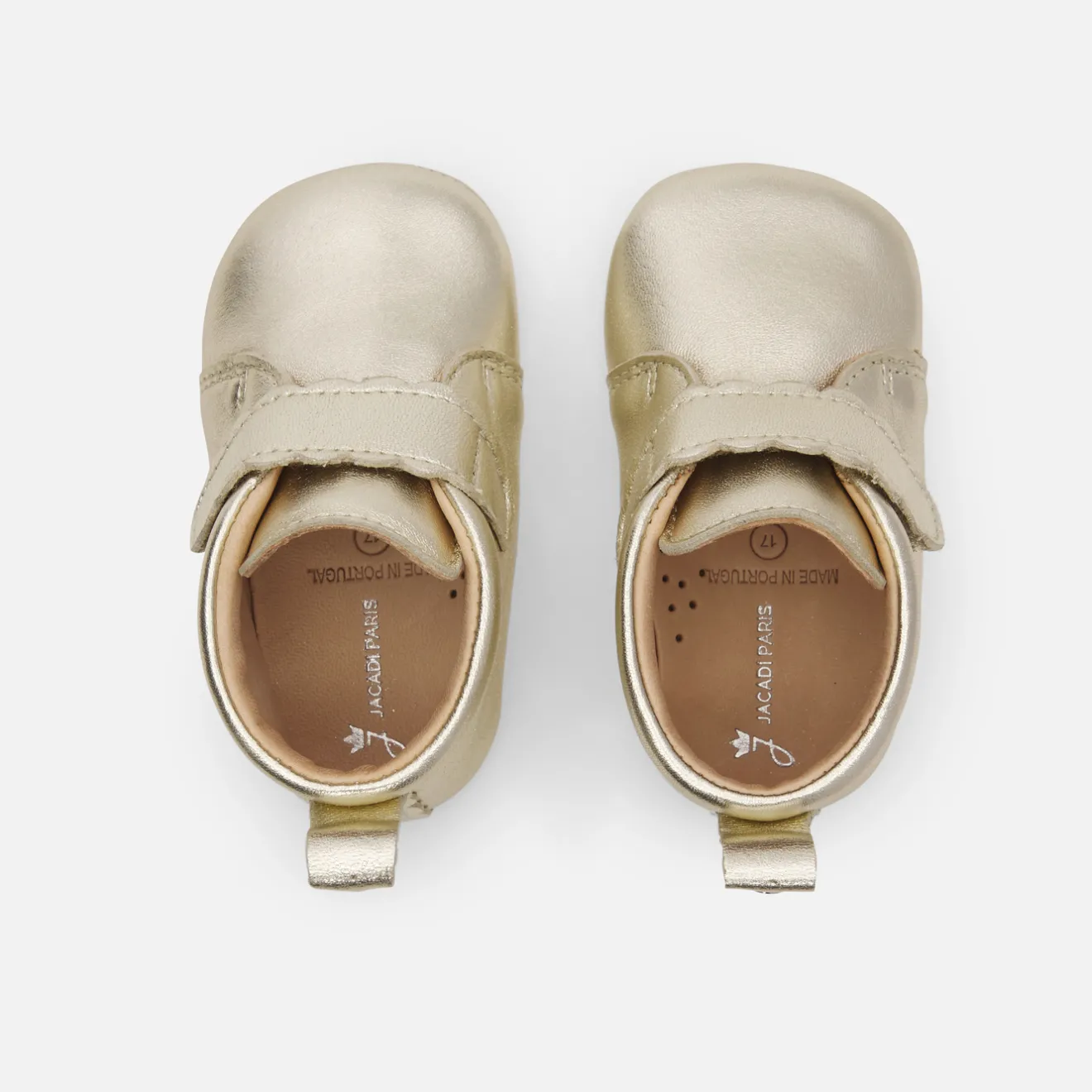 Jacadi Slippers|Soft Leather Slippers|Baby girl iridescent leather slippers Gold