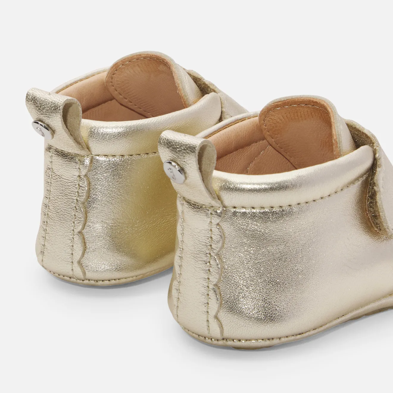 Jacadi Slippers|Soft Leather Slippers|Baby girl iridescent leather slippers Gold