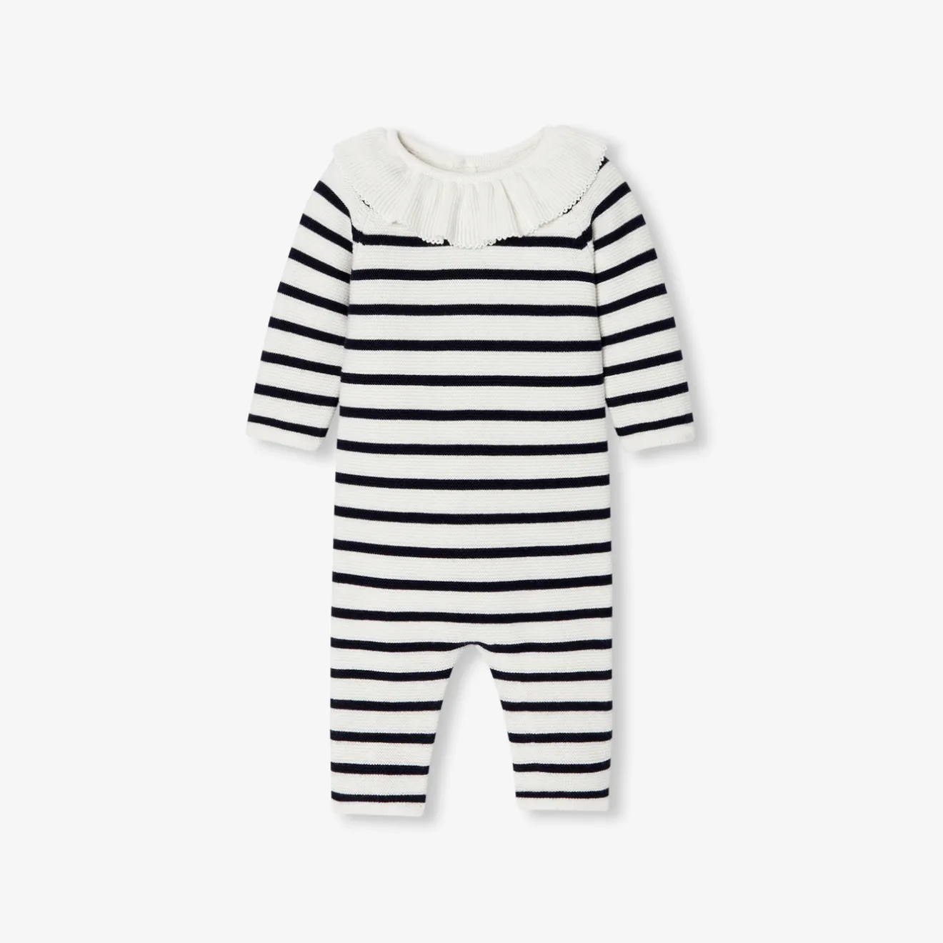 Jacadi Bloomers, Overalls And Sets|Baby girl jumpsuit in garter stitch Navy/White