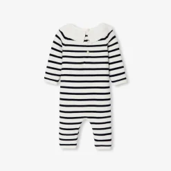 Jacadi Bloomers, Overalls And Sets|Baby girl jumpsuit in garter stitch Navy/White