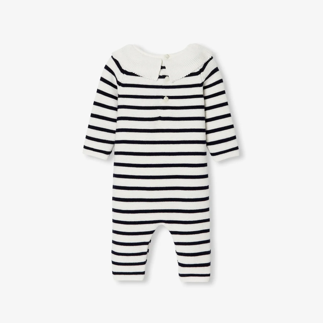Jacadi Bloomers, Overalls And Sets|Baby girl jumpsuit in garter stitch Navy/White