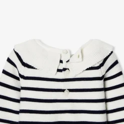 Jacadi Bloomers, Overalls And Sets|Baby girl jumpsuit in garter stitch Navy/White