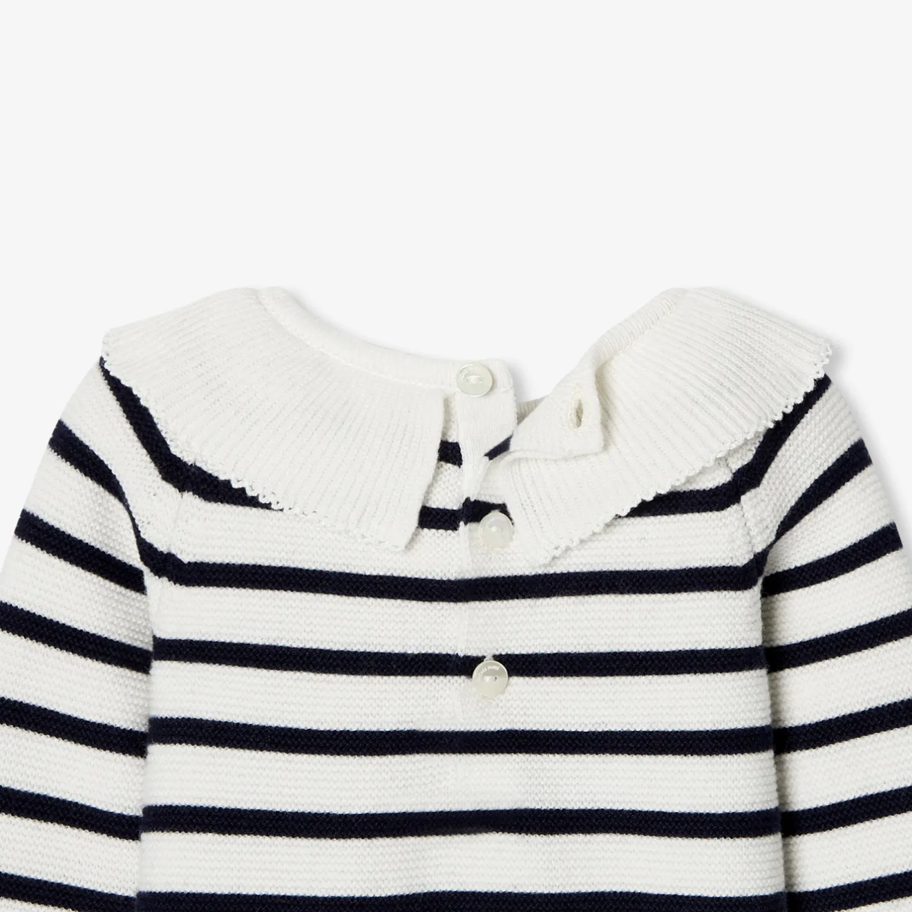 Jacadi Bloomers, Overalls And Sets|Baby girl jumpsuit in garter stitch Navy/White