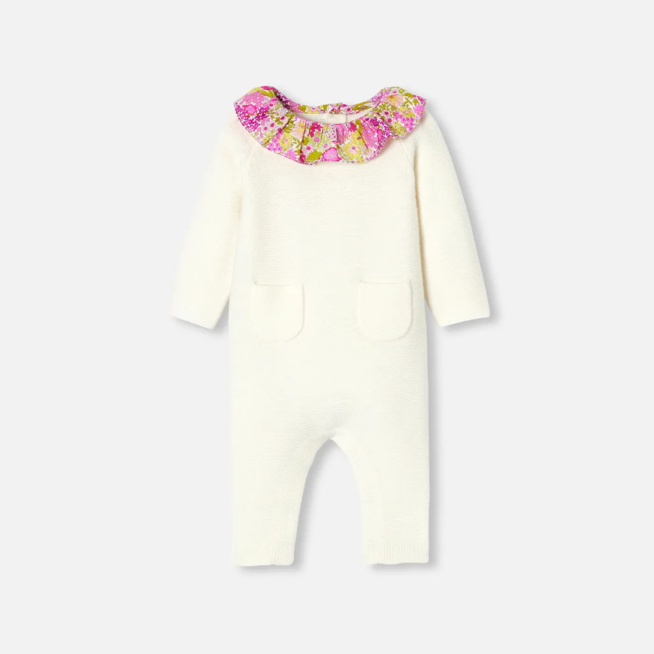 Jacadi Bloomers, Overalls And Sets|Baby girl jumpsuit in garter stitch. Jacadi soft white