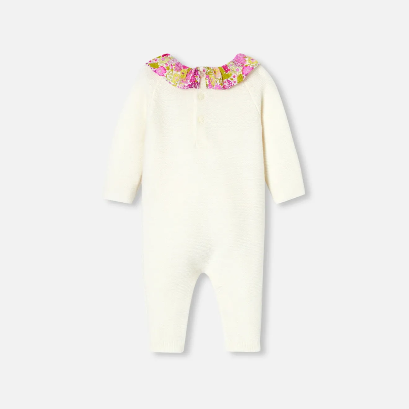 Jacadi Bloomers, Overalls And Sets|Baby girl jumpsuit in garter stitch. Jacadi soft white