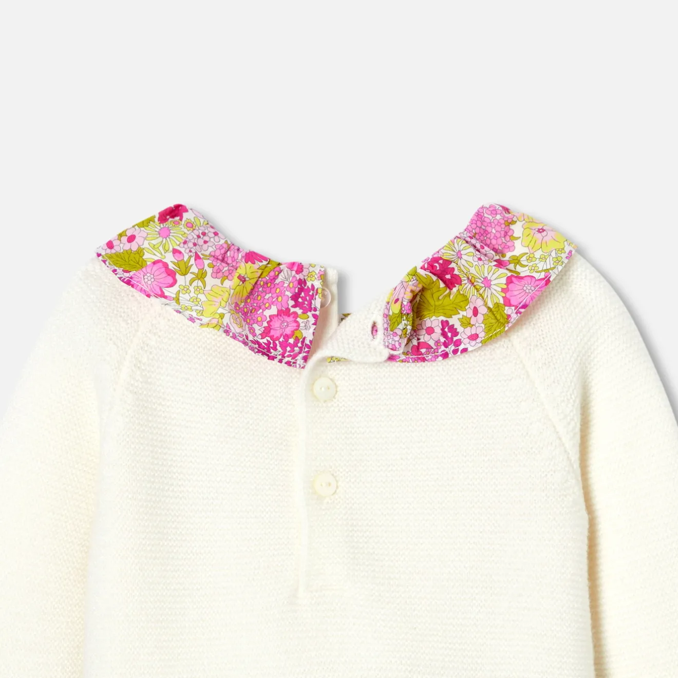 Jacadi Bloomers, Overalls And Sets|Baby girl jumpsuit in garter stitch. Jacadi soft white