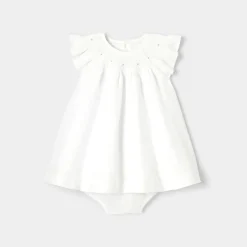 Jacadi Dresses|Baby girl linen ceremony dress Jacadi White