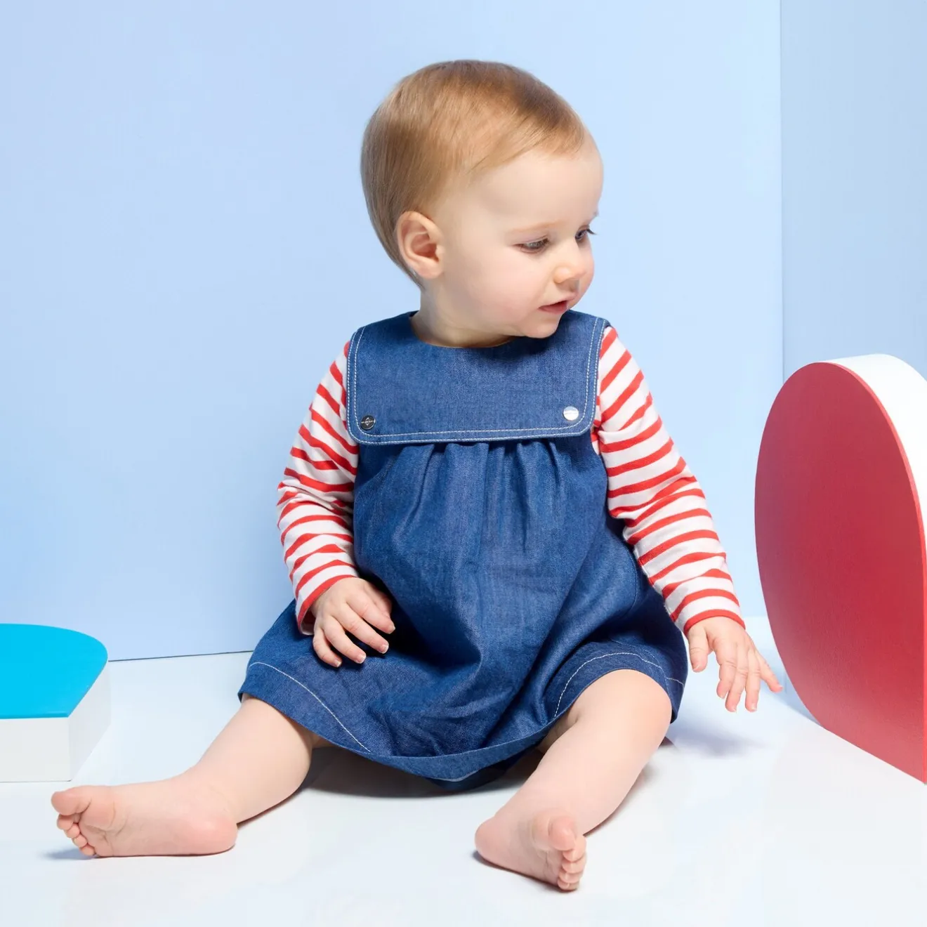 Jacadi Dresses|Baby girl pinafore dress in lightweight denim Dark Denim