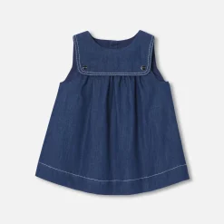 Jacadi Dresses|Baby girl pinafore dress in lightweight denim Dark Denim