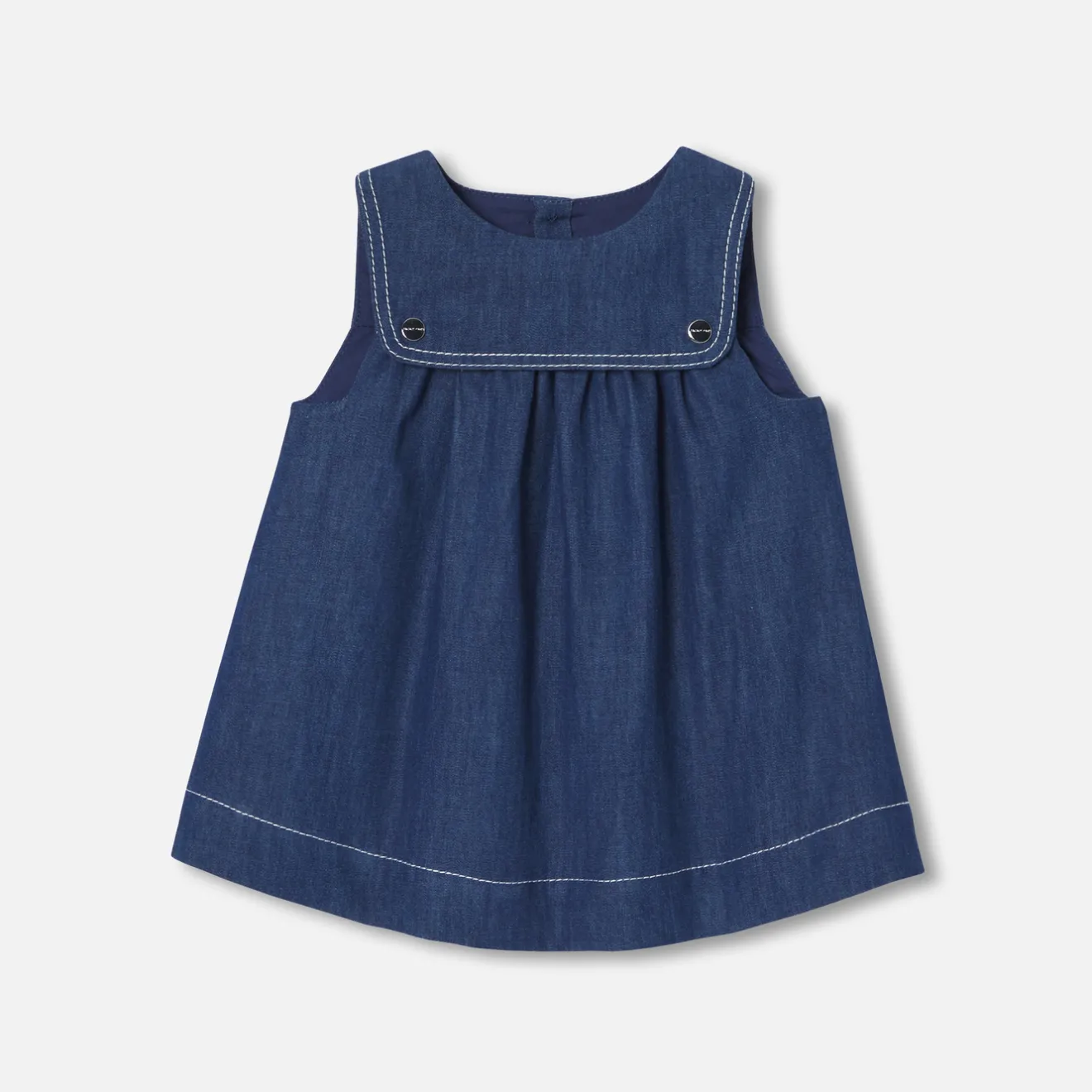 Jacadi Dresses|Baby girl pinafore dress in lightweight denim Dark Denim
