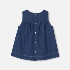Jacadi Dresses|Baby girl pinafore dress in lightweight denim Dark Denim