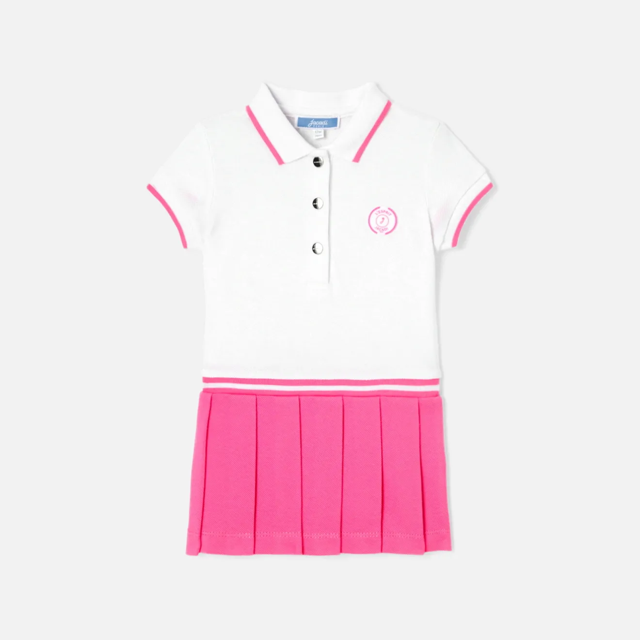 Jacadi Dresses|Baby girl polo dress White/Pink