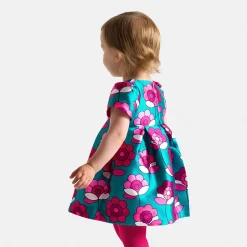 Jacadi Dresses|Baby girl satin dress Blue/Multicolour