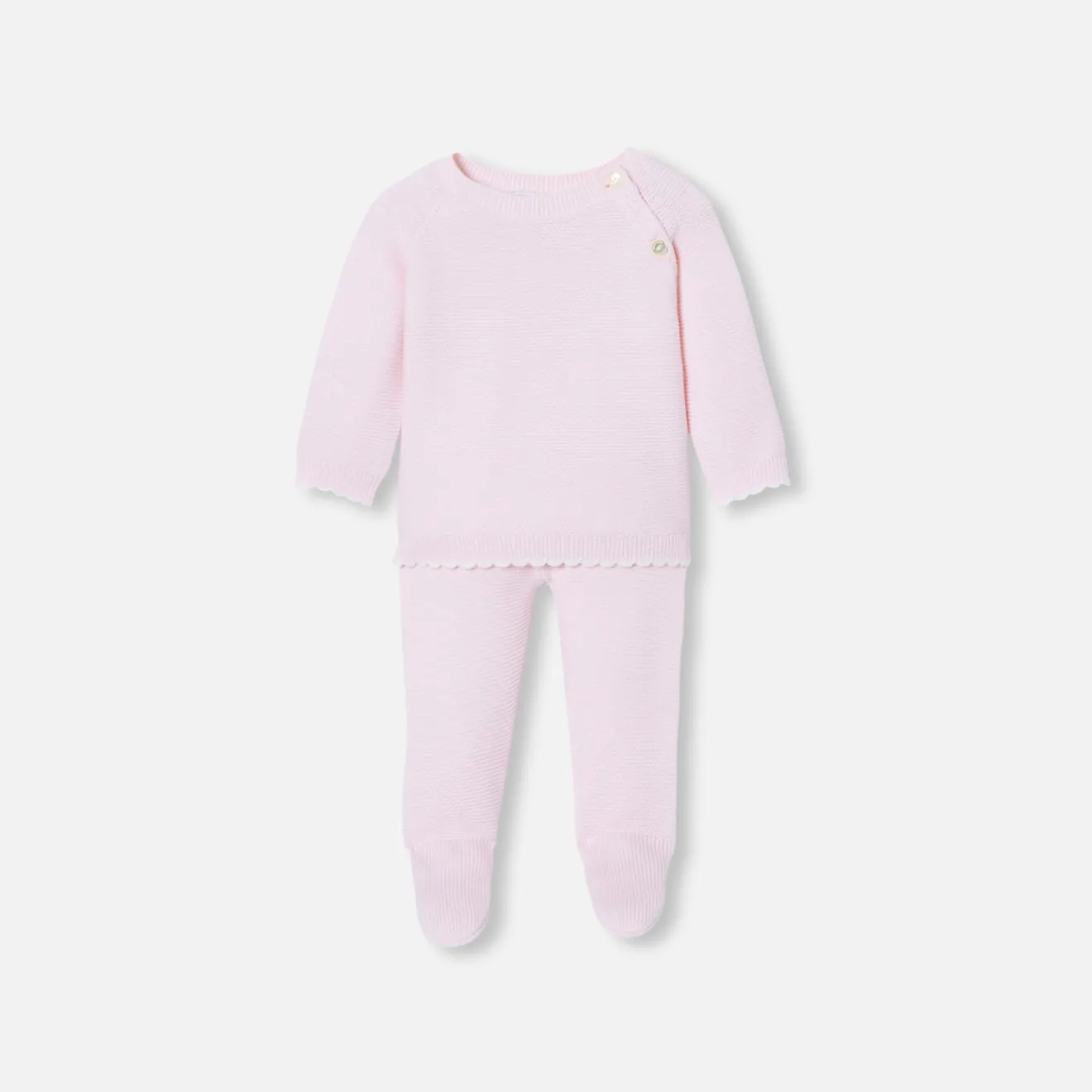 Jacadi Bloomers, Overalls And Sets|Baby girl set in garter stitch Jacadi pale Pink