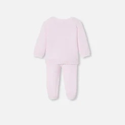 Jacadi Bloomers, Overalls And Sets|Baby girl set in garter stitch Jacadi pale Pink