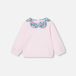 Jacadi Cardigans, Sweaters And Sweatshirts|Baby girl sweatshirt with Liberty fabric collar Jacadi Powder Pink