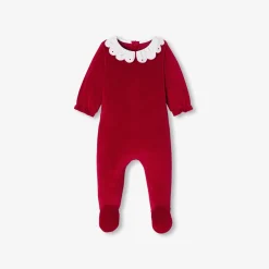 Jacadi Pajamas|Baby girl velvet Holiday pajamas Jacadi Red