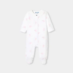 Jacadi Pajamas|Baby girl velvet pajamas with bunny pattern White/Pink