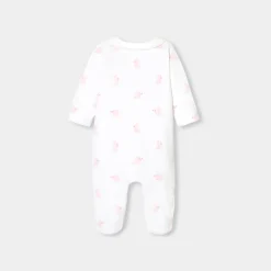 Jacadi Pajamas|Baby girl velvet pajamas with bunny pattern White/Pink