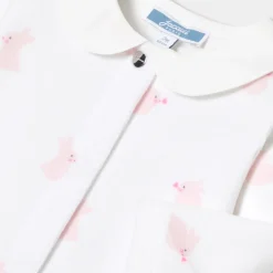 Jacadi Pajamas|Baby girl velvet pajamas with bunny pattern White/Pink