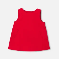Jacadi Dresses|Baby girl velvet pinafore dress Tomato red