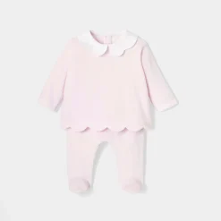 Jacadi Bloomers, Overalls And Sets|Baby girl velvet set Jacadi pale Pink
