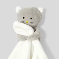 Jacadi Plush And Activity Toys|Plush And Activity Toys|Bouclette velvet cat comforter White/Multicolour