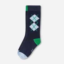 Jacadi Socks And Booties|Accessories|Boy duo of high socks Navy/Green