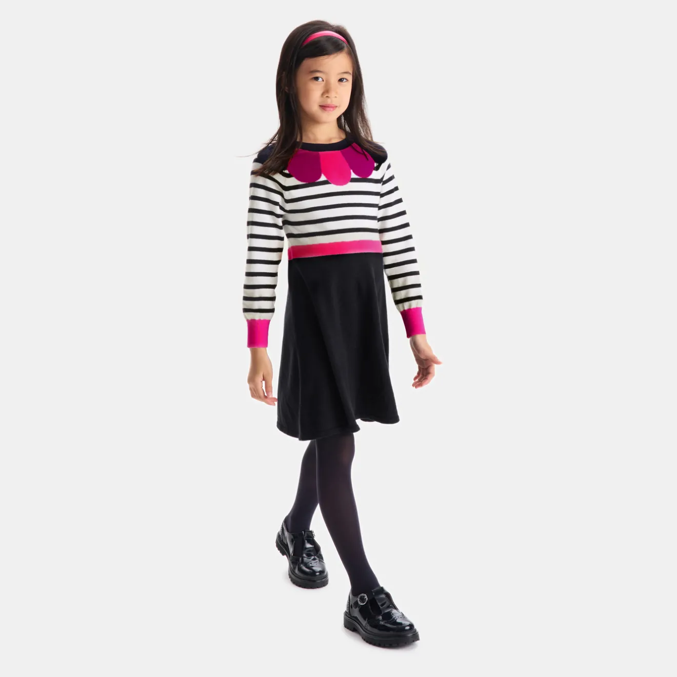 Jacadi Dresses And Skirts|Girl long-sleeved dress White/Navy