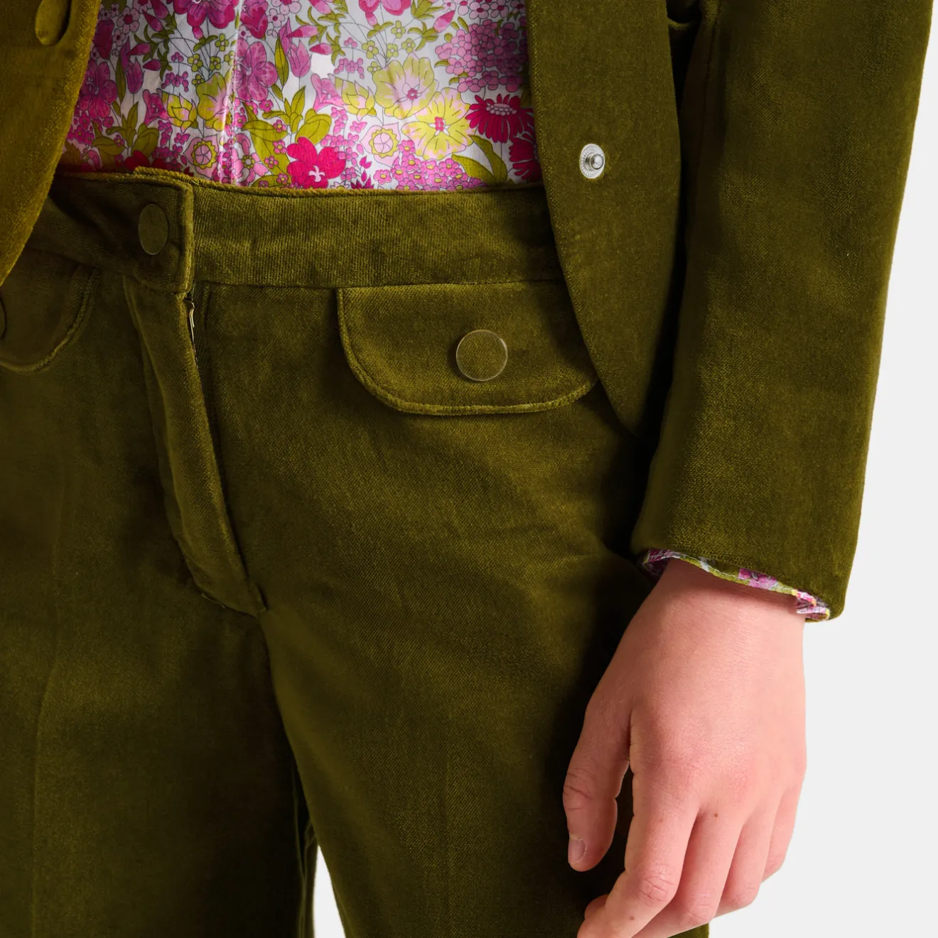 Jacadi Pants And Sweatpants|Girl wide-leg velour trousers Olive green