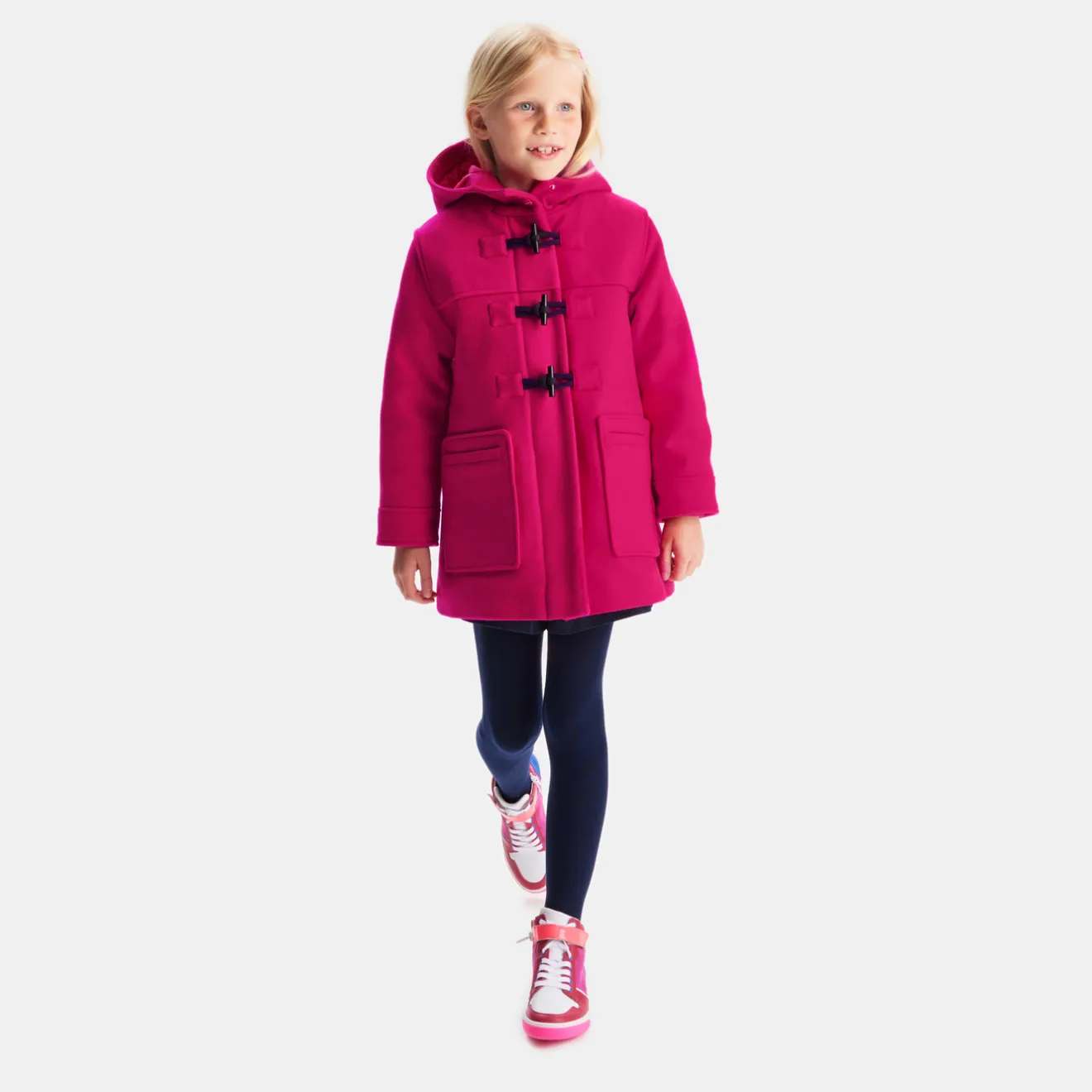 Jacadi Coats And Outerwear|Girl Coats & Puffer Jackets|Girl wool duffle-coat Grenadine Pink