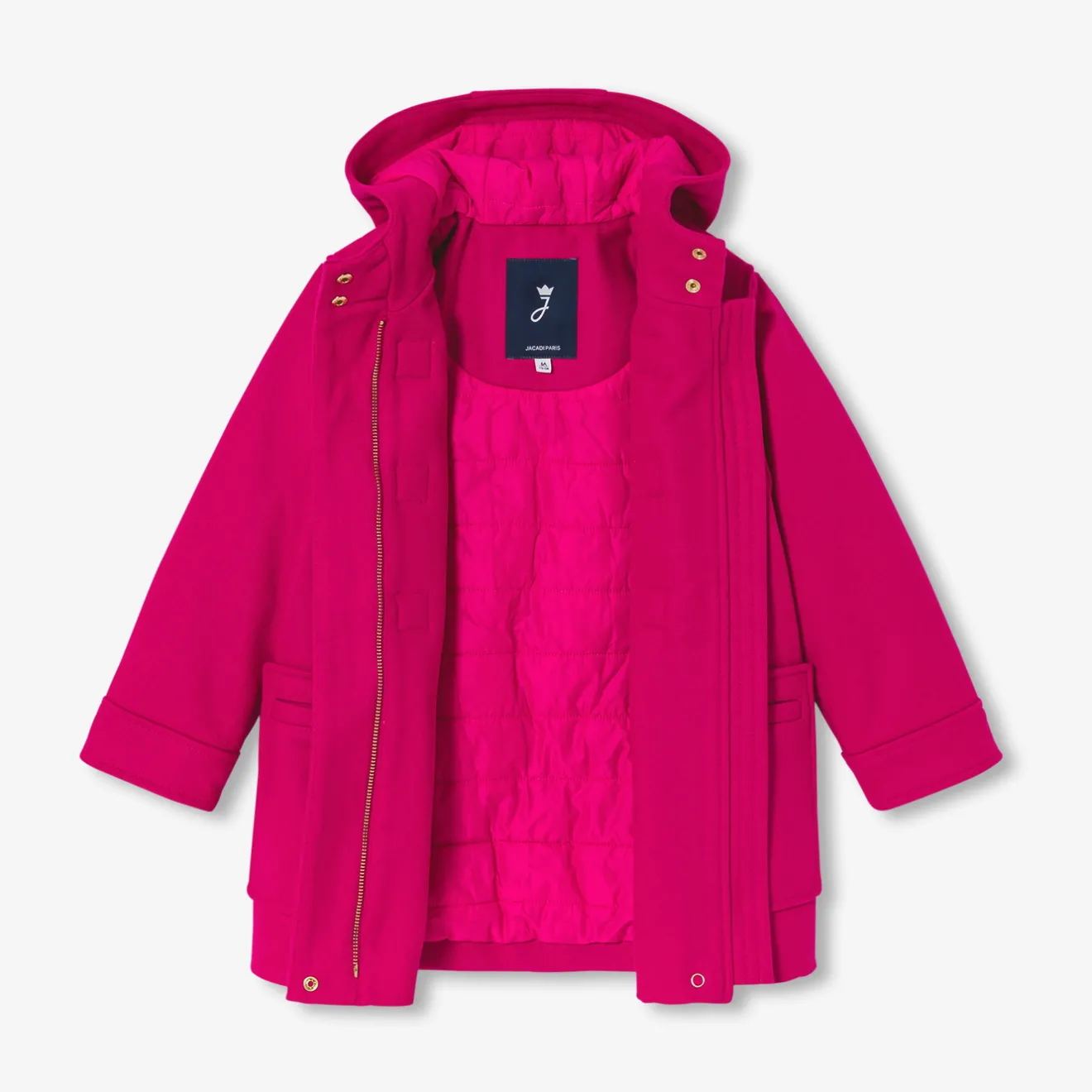 Jacadi Coats And Outerwear|Girl Coats & Puffer Jackets|Girl wool duffle-coat Grenadine Pink