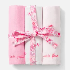 Jacadi Bibs And Swaddling Cloths|Set of 3 swaddling clothes Pink/Multicolour