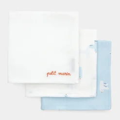 Jacadi Bibs And Swaddling Cloths|Set of 3 swaddling cloths White/Blue